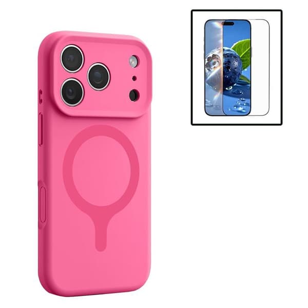 Mobilskal För iPhone 17 Pro MagSafe Silikon med Skärmskydd - Rosa