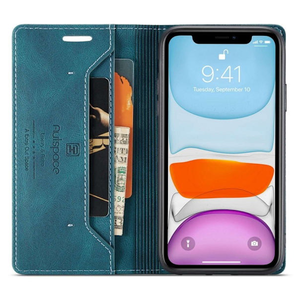 AUTSPACE A01 iPhone 11 Pro Max Plånboksfodral Konstläder - Blå