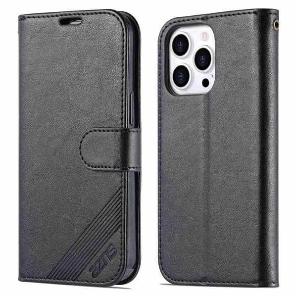 AZNS iPhone 14 Pro Max Plånboksfodral i Konstläder - Svart