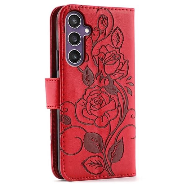 Galaxy S26 Plus Konstläder Plånboksfodral Imprinted Rosa Butterfly Röd