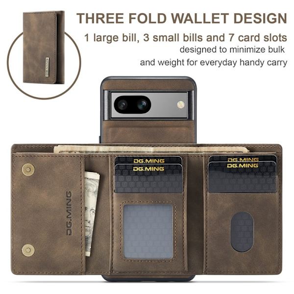 DG.MING M1 Series Google Pixel 8a Plånboksfodral Kickstand Konstläder Brun