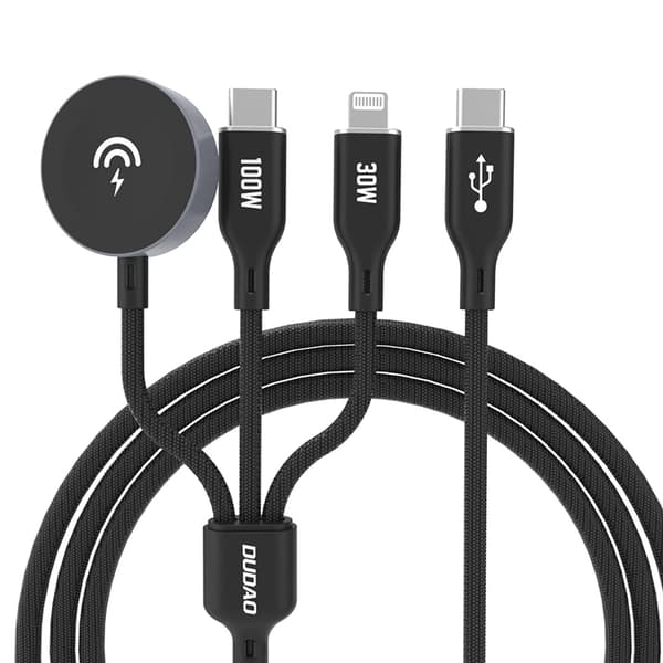 Dudao 3in1 Apple Watch oplader m/USB-C/Lightning-kabel A12Max Plus - Sort Black
