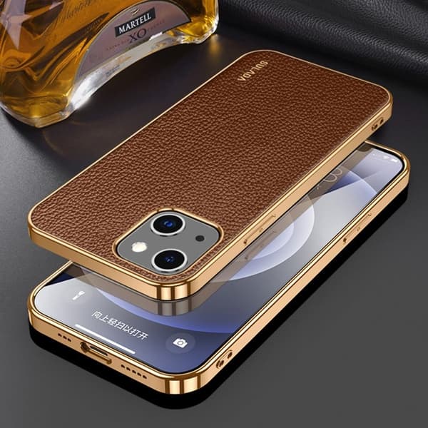 SULADA Mobilskal till iPhone 13 PU Läder Scratch-Resistant Brun