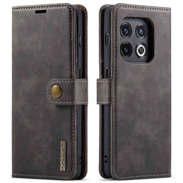 DG.MING OnePlus 10 Pro 5G Plånboksfodral Äkta Läder, Stötabsorberande, Grå
