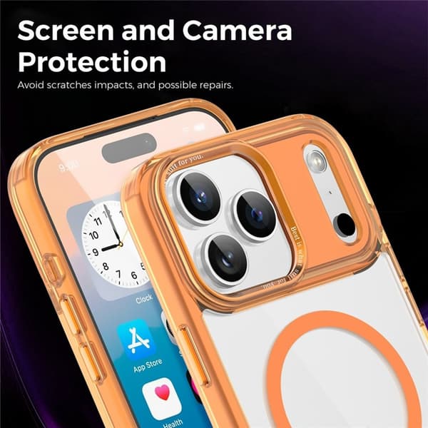 Mobilskal till iPhone 17 Pro Max MagSafe Transparent TPU+PC - Orange Orange