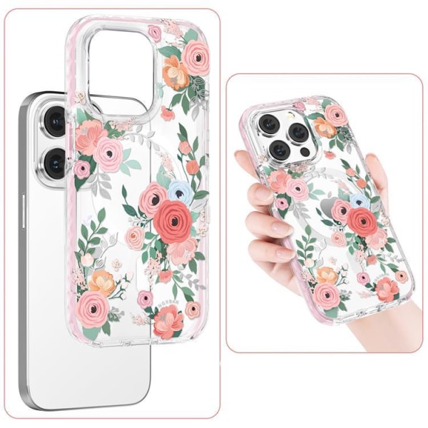 Kingxbar iPhone 14 etui Magsafe Flora - Pink