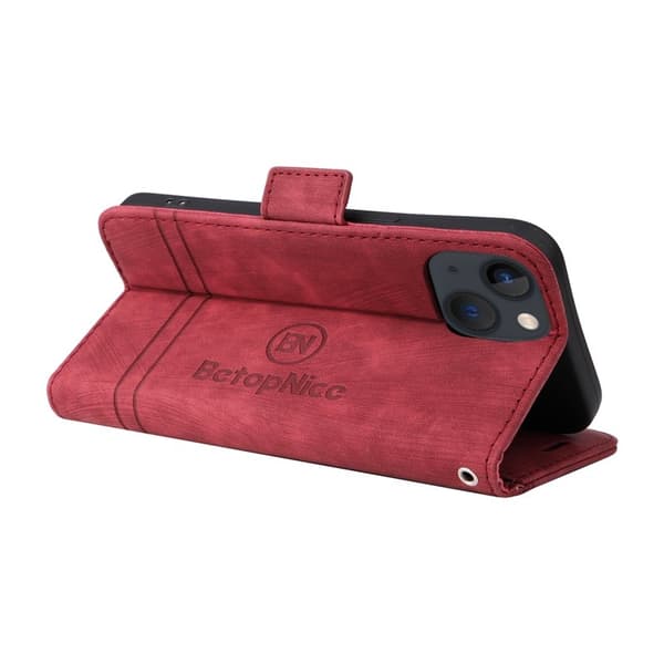 BETOPNICE 001 iPhone 15 Plånboksfodral i Konstläder - Röd