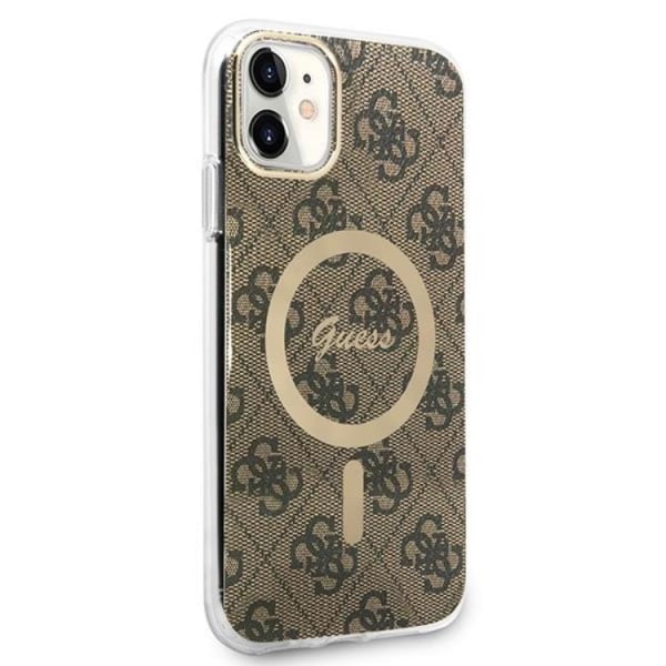 Guess iPhone 11 Magsafe Cover 4G Print + Trådløs oplader - Brun