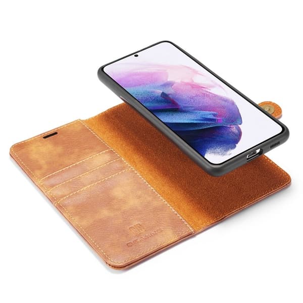 DG.MING Samsung Galaxy S21 4G/5G Plånboksfodral 2-i-1 Äkta läder Brun