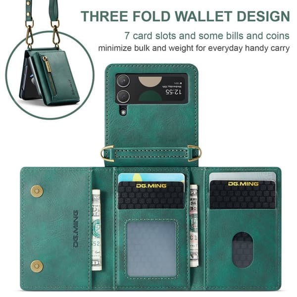 DG.MING Samsung Galaxy Z Flip4 Plånboksfodral RFID-Skydd Grön