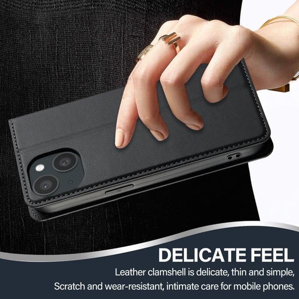 LC.IMEEKE L1 Series iPhone 15 Plånboksfodral Konstläder - Svart