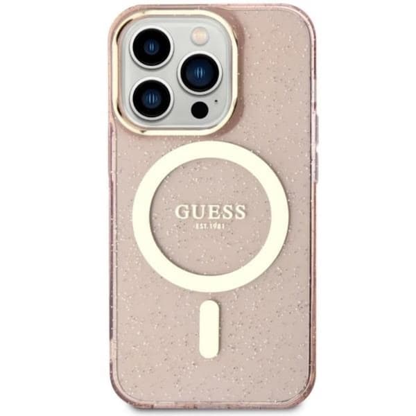 Guess iPhone 14 Pro Mobilskal MagSafe Glitter Guld - Rosa Rosa