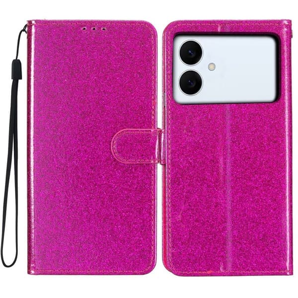 Samsung Galaxy S26 Edge Plånboksfodral Glitter Anti-Scratch Konstläder - Rosa