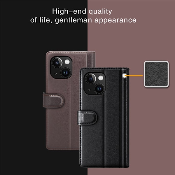 iPhone 15 Plånboksfodral Äkta Läder Anti-Dust - Brun