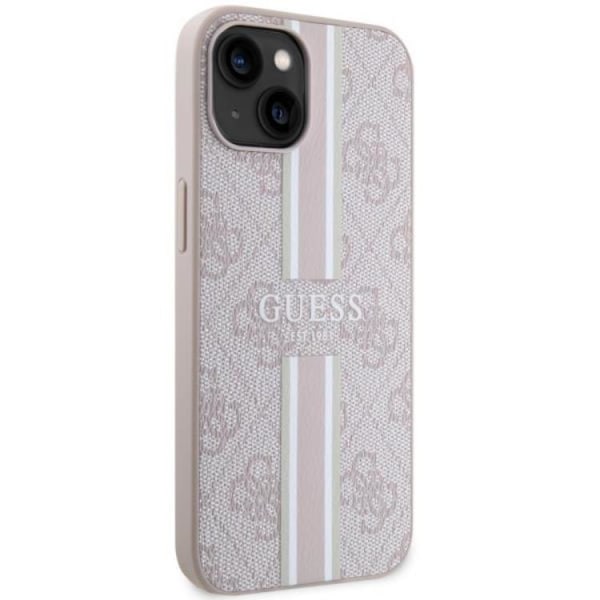 Guess iPhone 14 Plus -matkapuhelimen suojakuori MagSafe 4G painetut raidat vaaleanpunainen