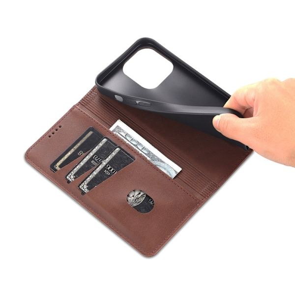 AZNS iPhone 16 Pro Plånboksfodral - Dold Magnetisk Konstläder - Brun