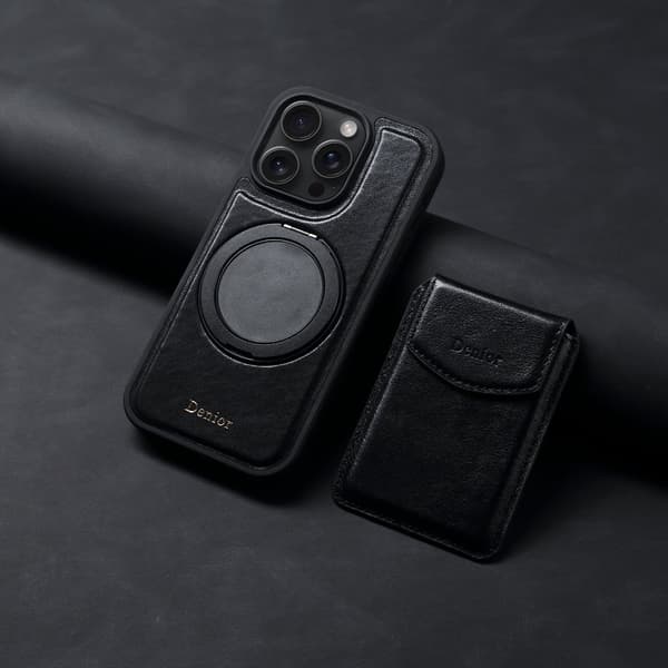 DENIOR D22 Mobilskal till iPhone 16 Pro Max Äkta Läder Svart