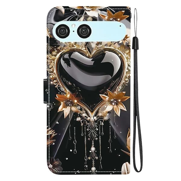 Sony Xperia 10 VII Konstläder Plånboksfodral Pattern Printing - Heart Svart