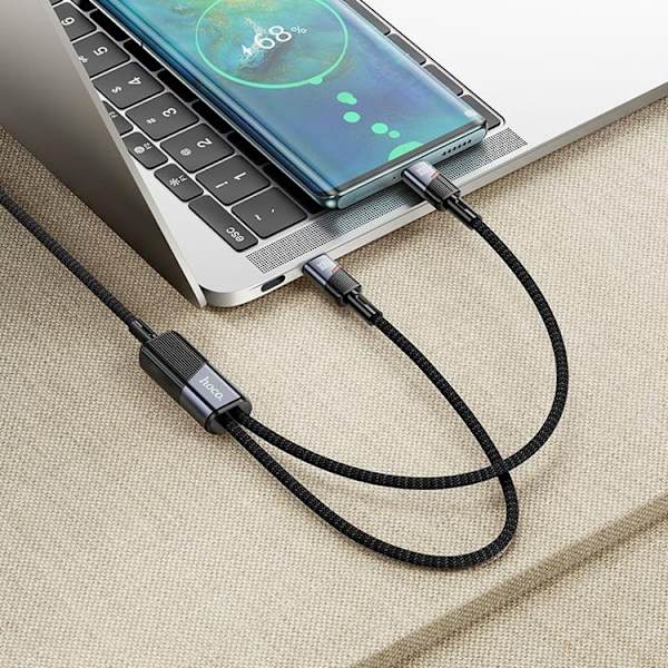HOCO 2i1 USB C - USB-C/USB-C 100W 5A Kabel 1.2m U139 Sort Svart