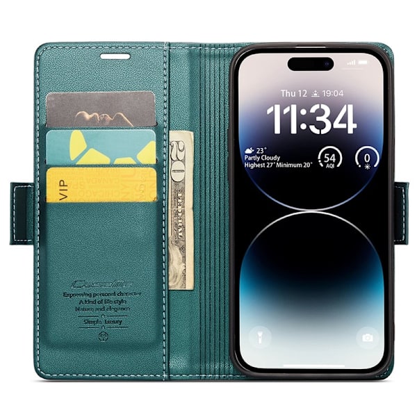 CASEME Plånboksfodral Konstläder iPhone 15 Pro Max RFID-Skydd Grön