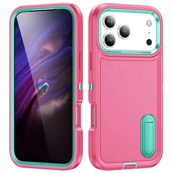 Mobilskal till iPhone 17 Pro Kickstand Silikon - Rosa/Ljusgrön Rosa