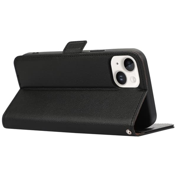 ABEEL iPhone 14 Plus Plånboksfodral Konstläder Litchi RFID Skydd - Svart