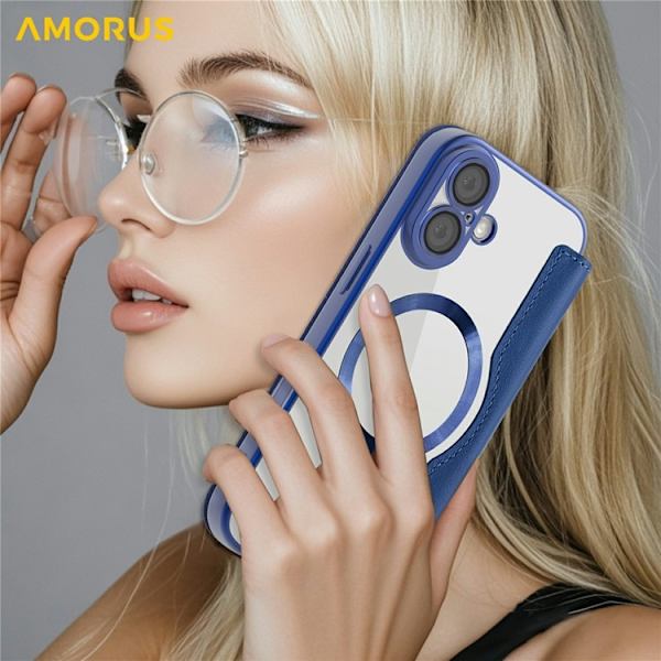 AMORUS iPhone 17 Plånboksfodral MagSafe RFID-Skydd - Blå Blå