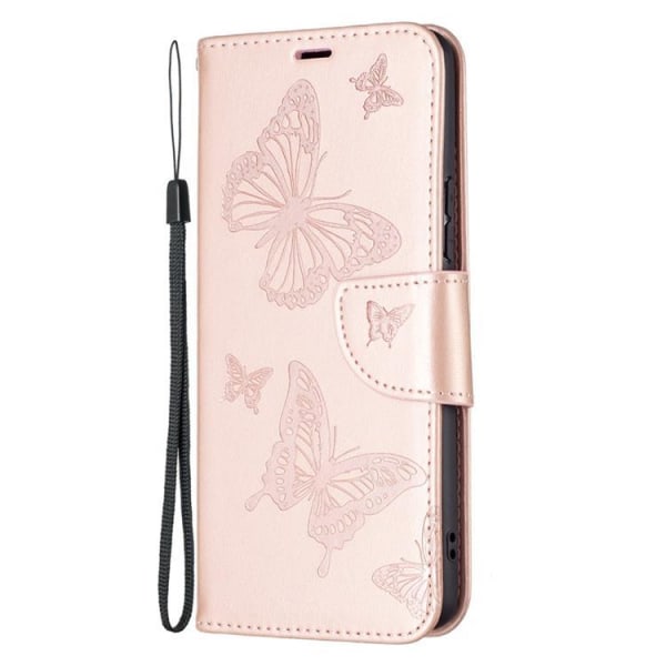 Butterfly-painettu lompakkokotelo Galaxy A53 5G - vaaleanpunainen kulta