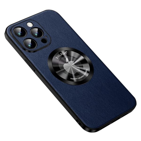 SULADA Mobilskal till iPhone 14 Pro MagSafe PU Läder Blå Cowhide Texture