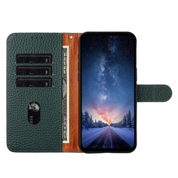 Galaxy S25 Ultra Plånboksfodral Äkta Läder Litchi - Grön Grön