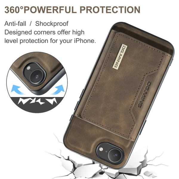 DG.MING M2 Series Mobilskal till iPhone 16e PU + PC + TPU - Brun