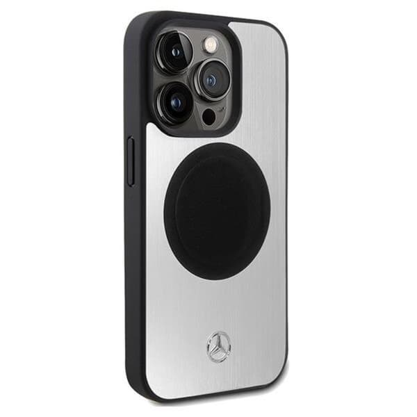 Mercedes Mobilskal till iPhone 15 Pro MagSafe Läder & Alu - Silver