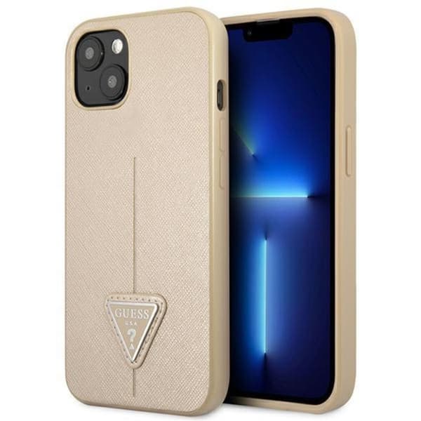 GUESS iPhone 14 Plus -kotelo Saffiano Triangle Logo - Beige Beige