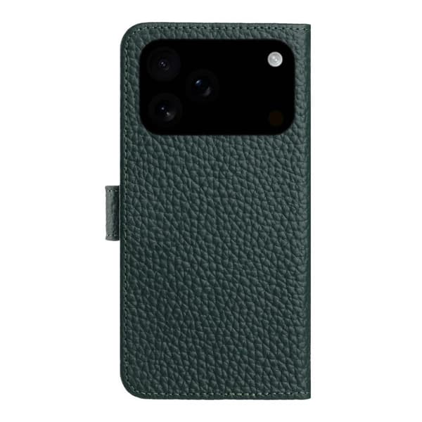 iPhone 17 Pro Plånboksfodral Äkta Läder Litchi Flip - Grön Grön