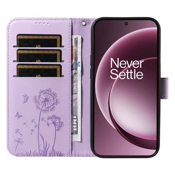 OnePlus 15 5G Plånboksfodral Dandelion Imprint Konstläder Lila