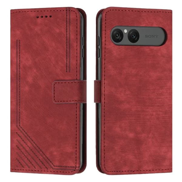 Sony Xperia 10 VII Konstläder Plånboksfodral Imprinted Lines - Röd Röd
