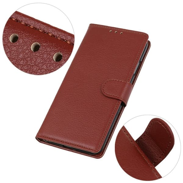 OnePlus 15 5G Plånboksfodral Litchi Texture Konstläder - Brun Brun