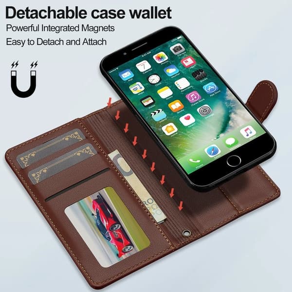 LC.IMEEKE L2 Plånboksfodral för iPhone SE (2022) / 8 / 7 - Konstläder - Brun