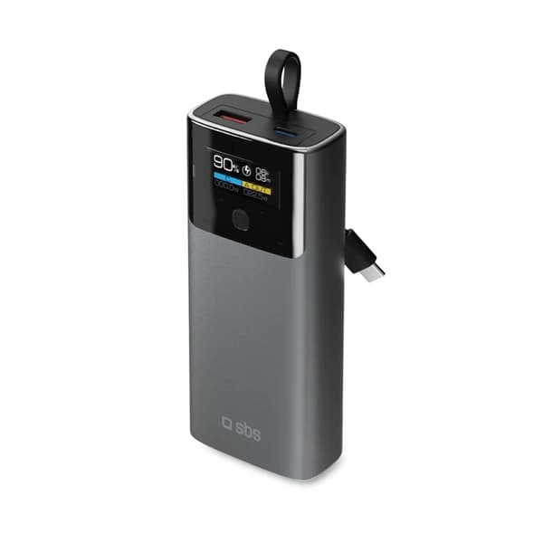 SBS Powerbank 10000mAh 20W PD Och USB-C Kabel med LCD - Grå Grå