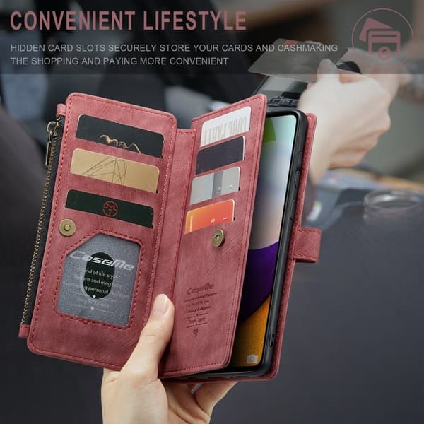 CASEME Konstläder Plånboksfodral för Samsung Galaxy A52s 5G - Röd