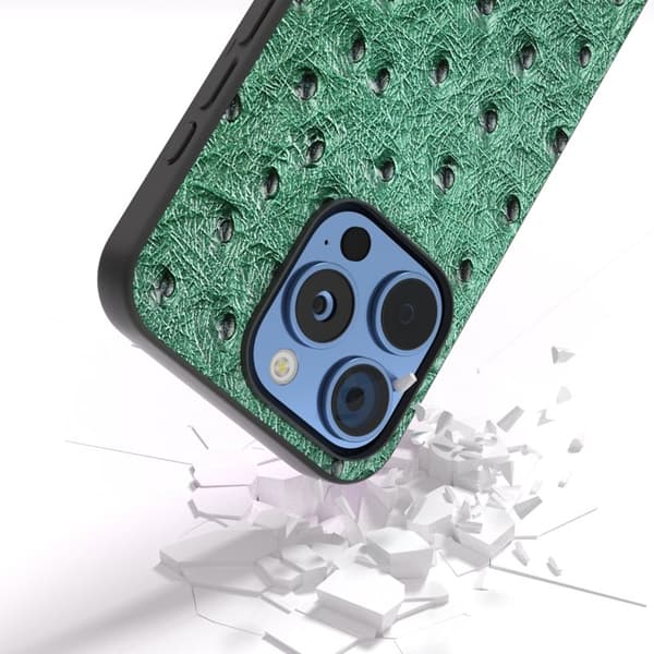 ABEEL Mobilskal till iPhone 16 Pro Max Äkta Läder Ostrich Textur Grön