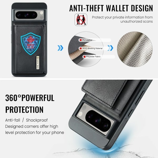DG.MING M6 Series Konstläder Plånboksfodral för Google Pixel 8 Pro - Svart