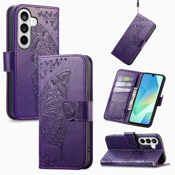 Plånboksfodral för Samsung Galaxy S26 Plus Konstläder med rem - Mörklila