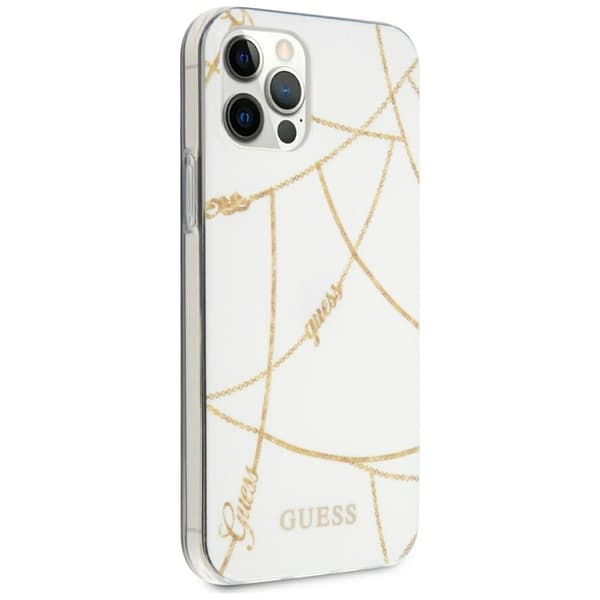 Guess Mobilskal till iPhone 12 Pro MagSafe Gold Chain Collection - Vit