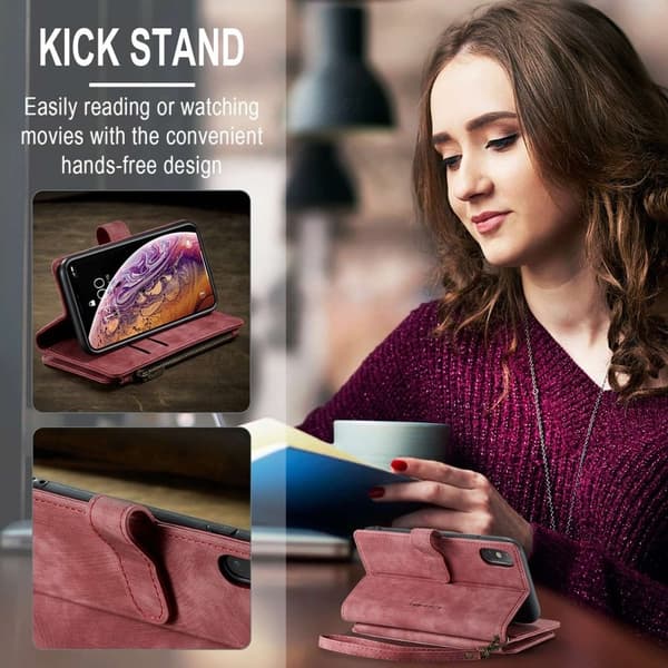 CASEME C30 Plånboksfodral för iPhone XS Max med Rem Röd Konstläder