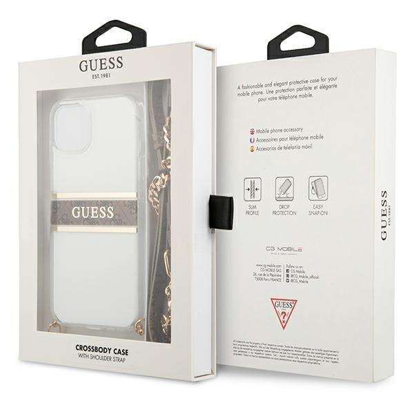 Guess 4g Brown Strap kultainen ketjusuoja iPhone 13 Mini - läpinäkyvä Brown