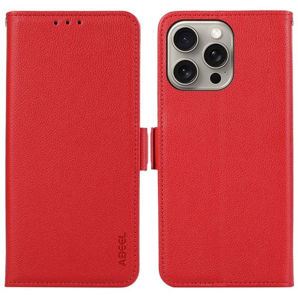 ABEEL Mobilskal till iPhone 12 Pro Max KonstLäder RFID-Skydd Röd
