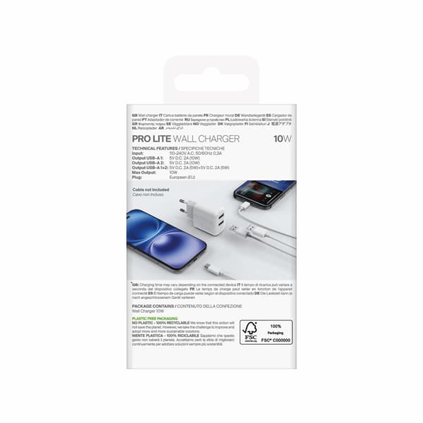 Puro Väggladdare 10W 2x USB-A Prolite - Vit Vit