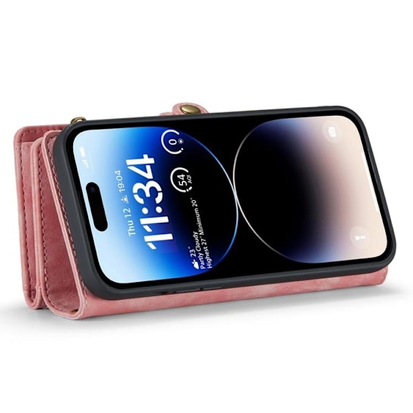 CASEME iPhone 14 Pro Max Plånboksfodral Äkta Läder Detachable - Rosa