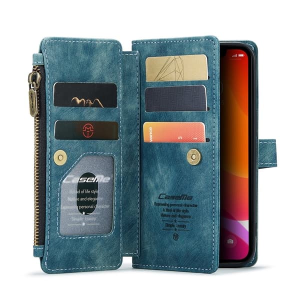 CASEME Konstläder Plånboksfodral för iPhone 12/12 Pro med rem - Grön
